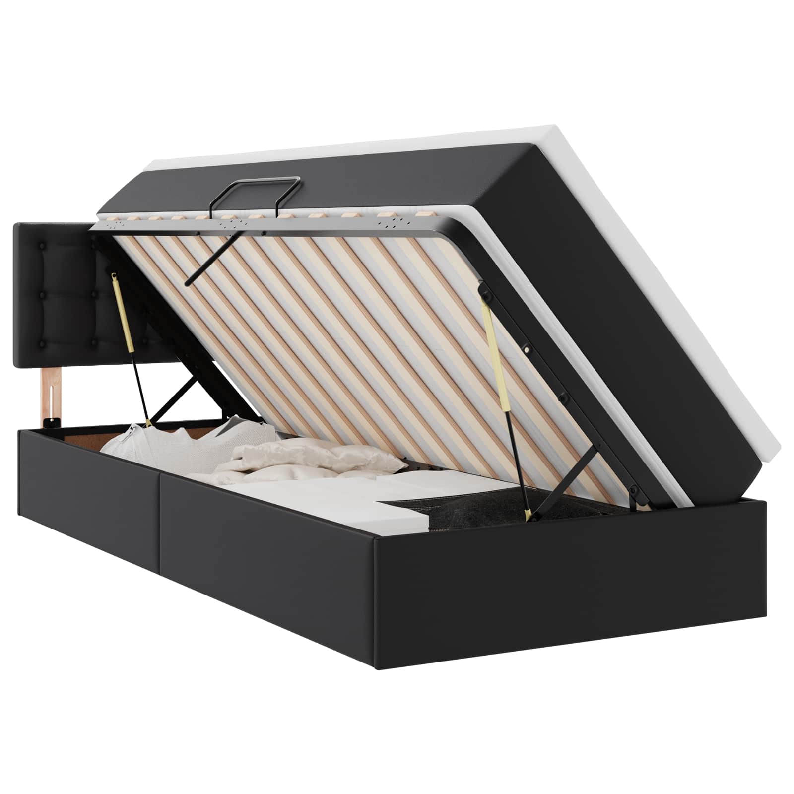 Opslag bed met matras met matras Zwart 90 x 200 cm Nep Leer is nu te koop bij PeponiXL, paradijselijk wonen!