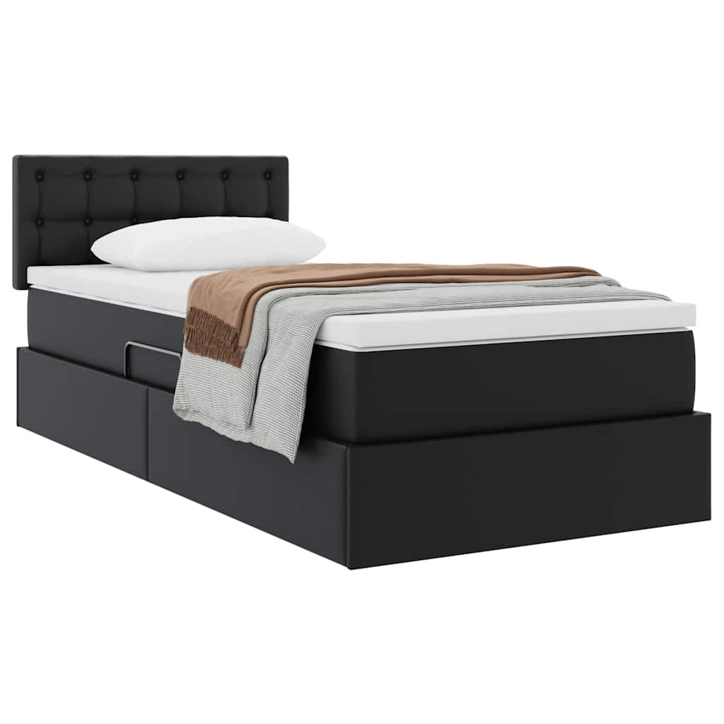 Opslag bed met matras met matras Zwart 90 x 200 cm Nep Leer is nu te koop bij PeponiXL, paradijselijk wonen!
