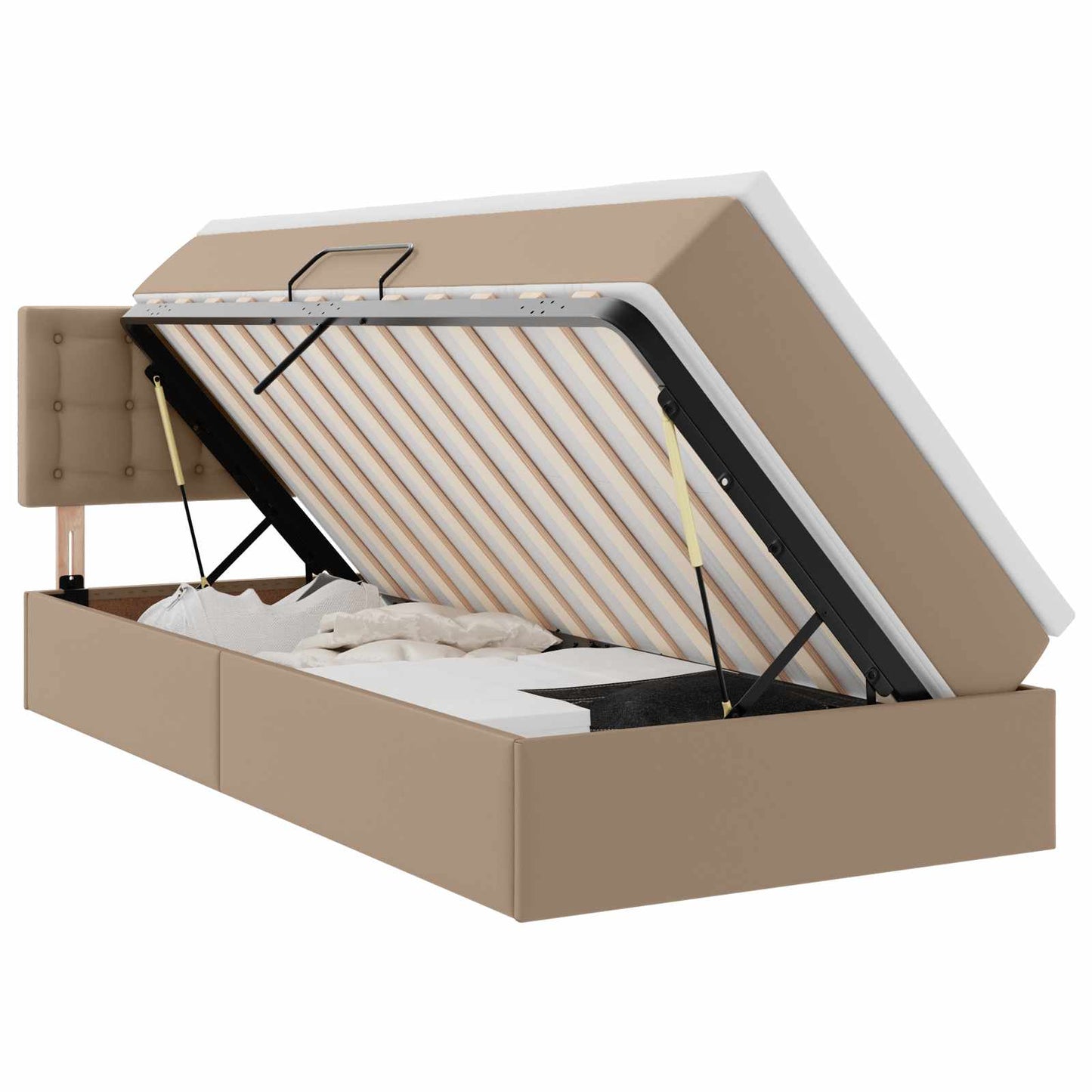 Opslag bed met matras Cappuccino 90 x 200 cm Nep Leer is nu te koop bij PeponiXL, paradijselijk wonen!