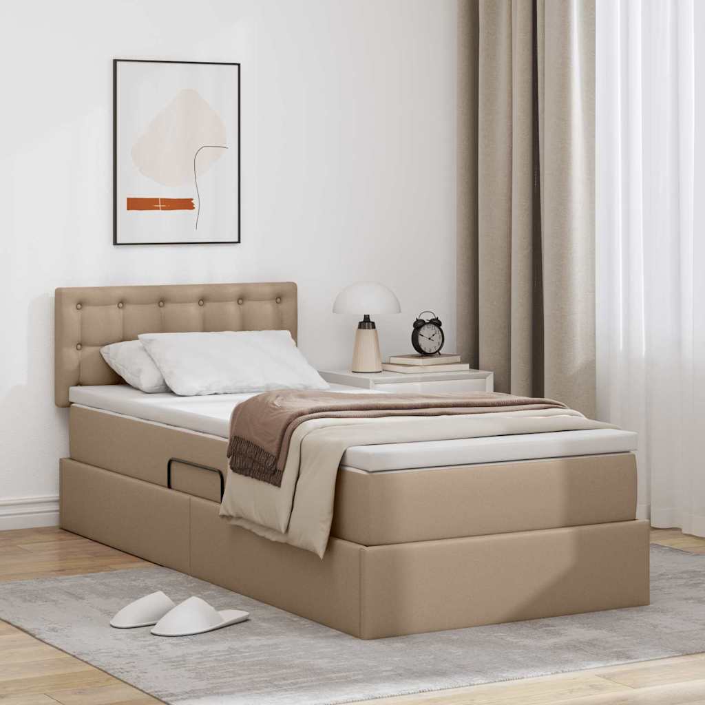 Opslag bed met matras Cappuccino 100 x 200 cm Nep Leer is nu te koop bij PeponiXL, paradijselijk wonen!