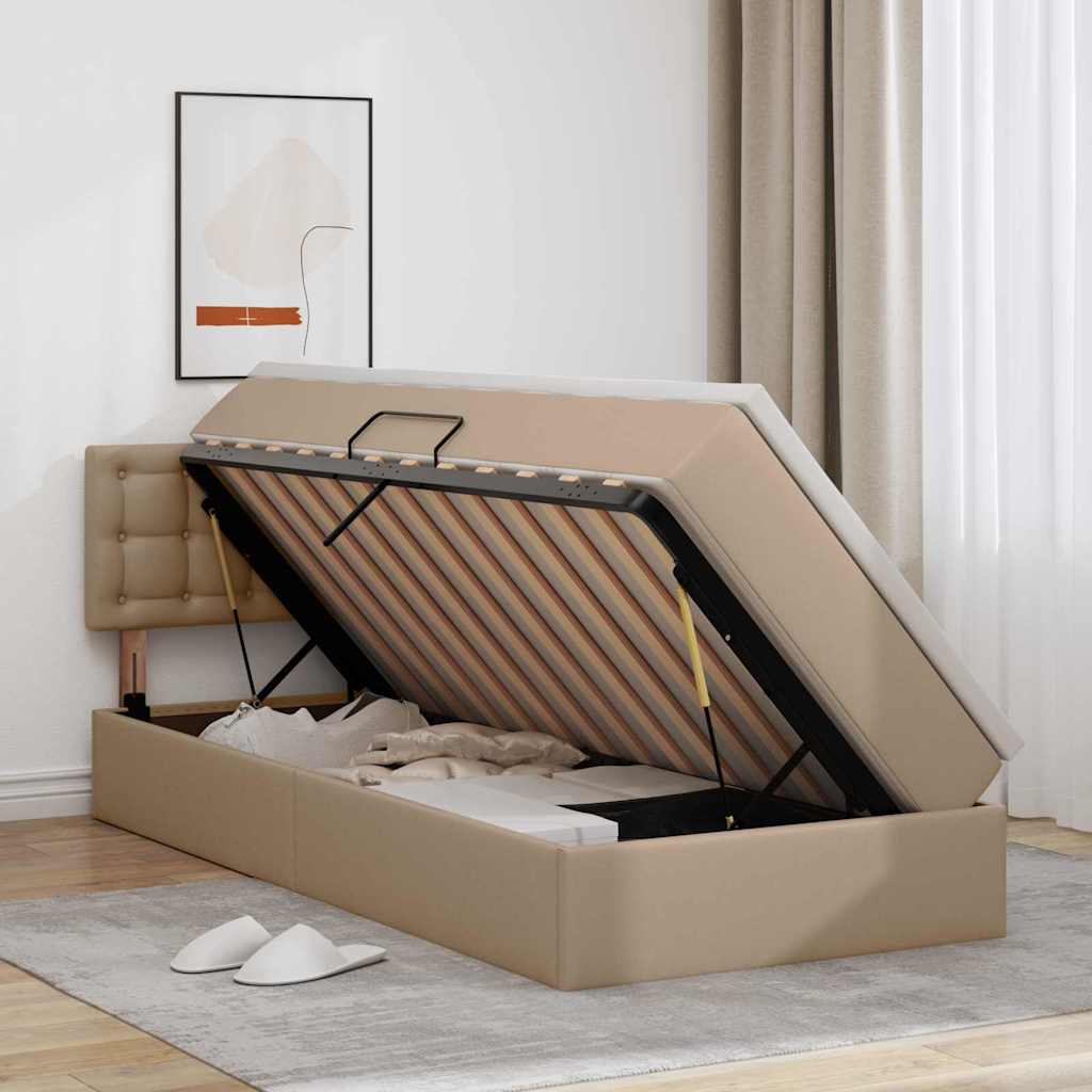 Opslag bed met matras Cappuccino 100 x 200 cm Nep Leer is nu te koop bij PeponiXL, paradijselijk wonen!