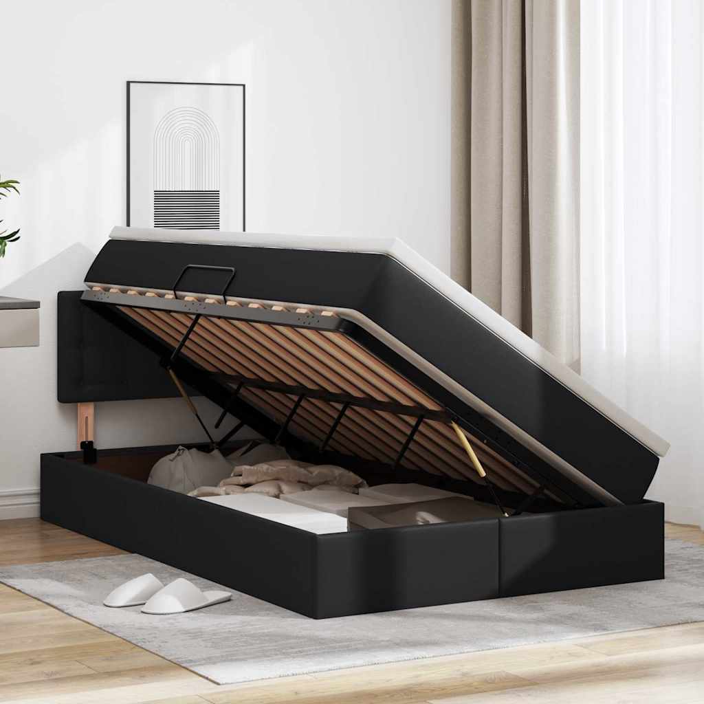 Opslag bed met matras met matras Zwart 120 x 190 cm Nep Leer is nu te koop bij PeponiXL, paradijselijk wonen!