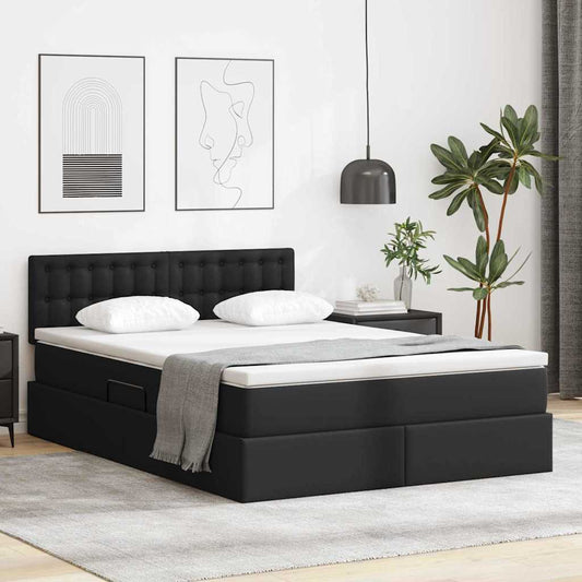 Opslag bed met matras met matras Zwart 140 x 190 cm Nep Leer is nu te koop bij PeponiXL, paradijselijk wonen!