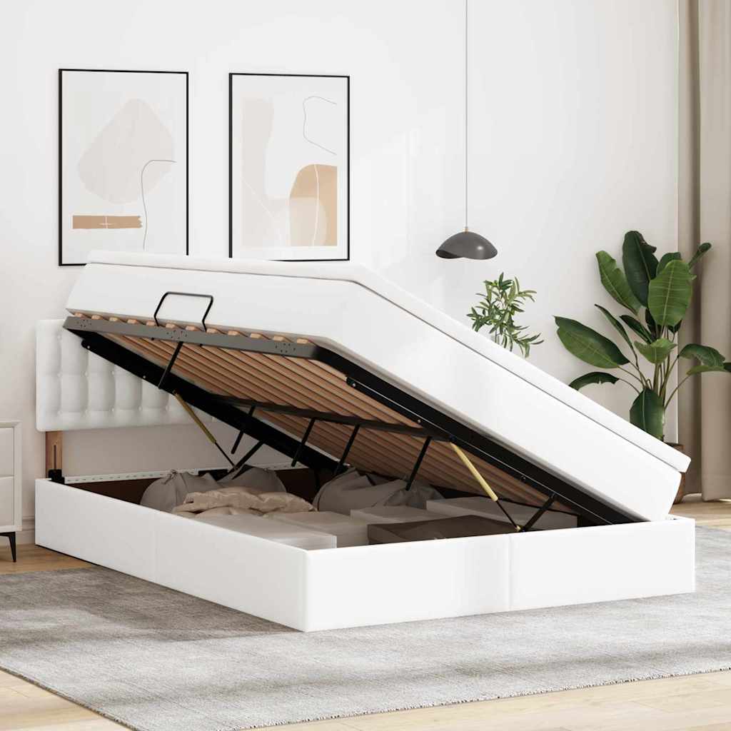 Opslag bed met matras met matras Puur Wit 140 x 190 cm Nep Leer is nu te koop bij PeponiXL, paradijselijk wonen!
