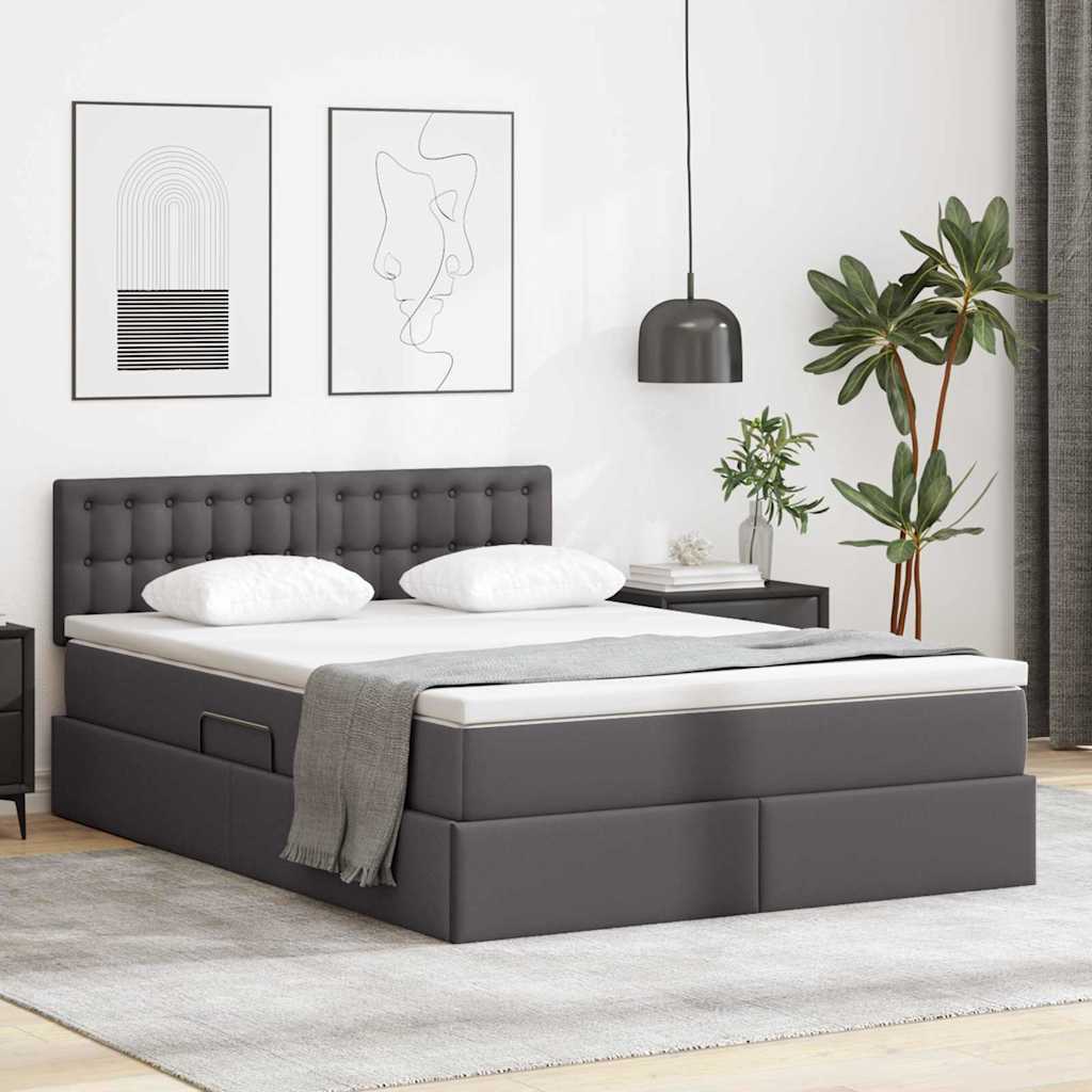 Opslag bed met matras met matras Grijs 140 x 190 cm Nep Leer is nu te koop bij PeponiXL, paradijselijk wonen!