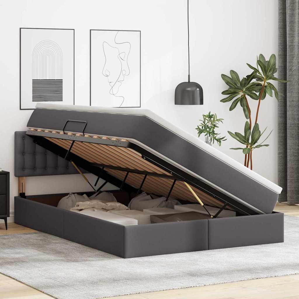 Opslag bed met matras met matras Grijs 140 x 200 cm Nep Leer is nu te koop bij PeponiXL, paradijselijk wonen!