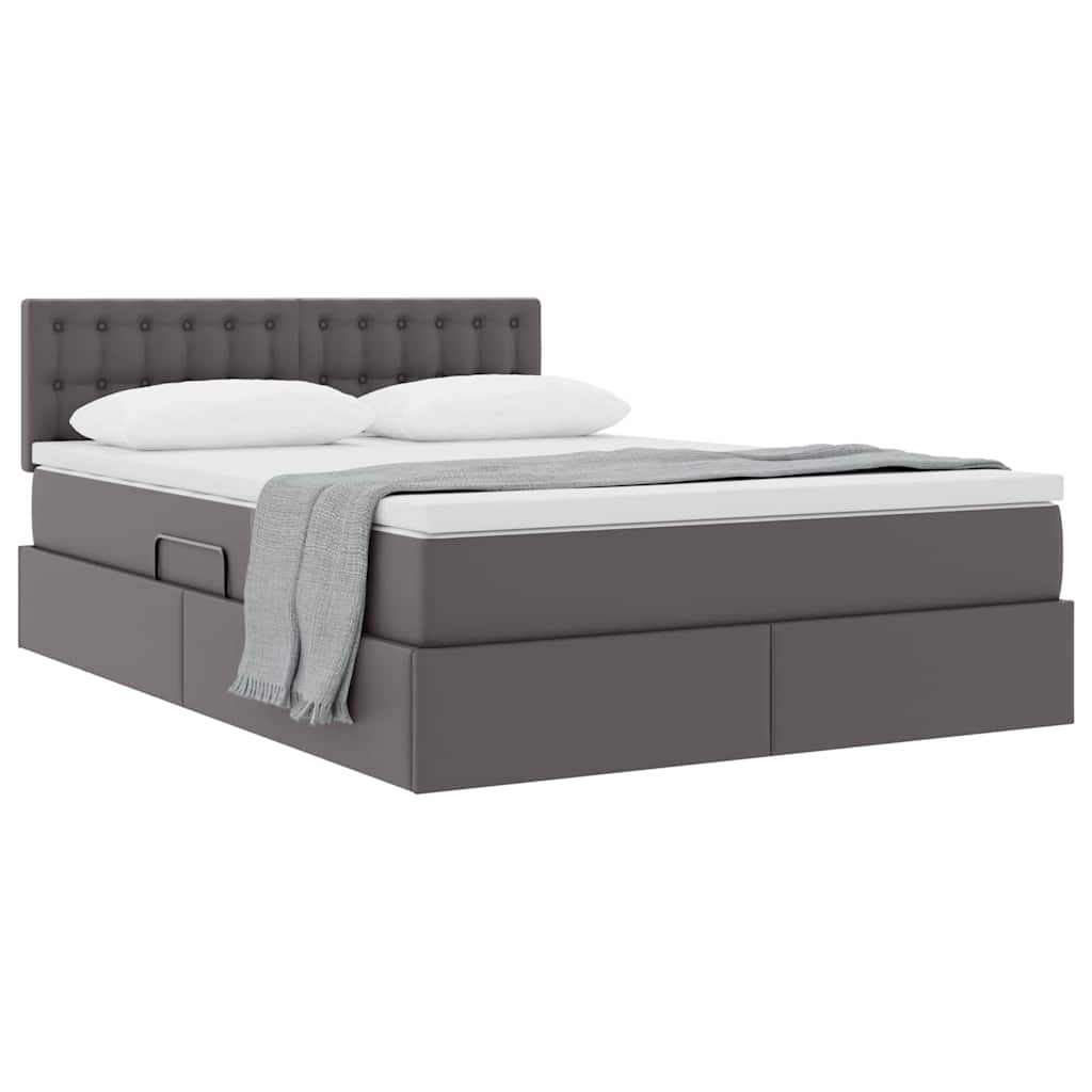 Opslag bed met matras met matras Grijs 140 x 200 cm Nep Leer is nu te koop bij PeponiXL, paradijselijk wonen!