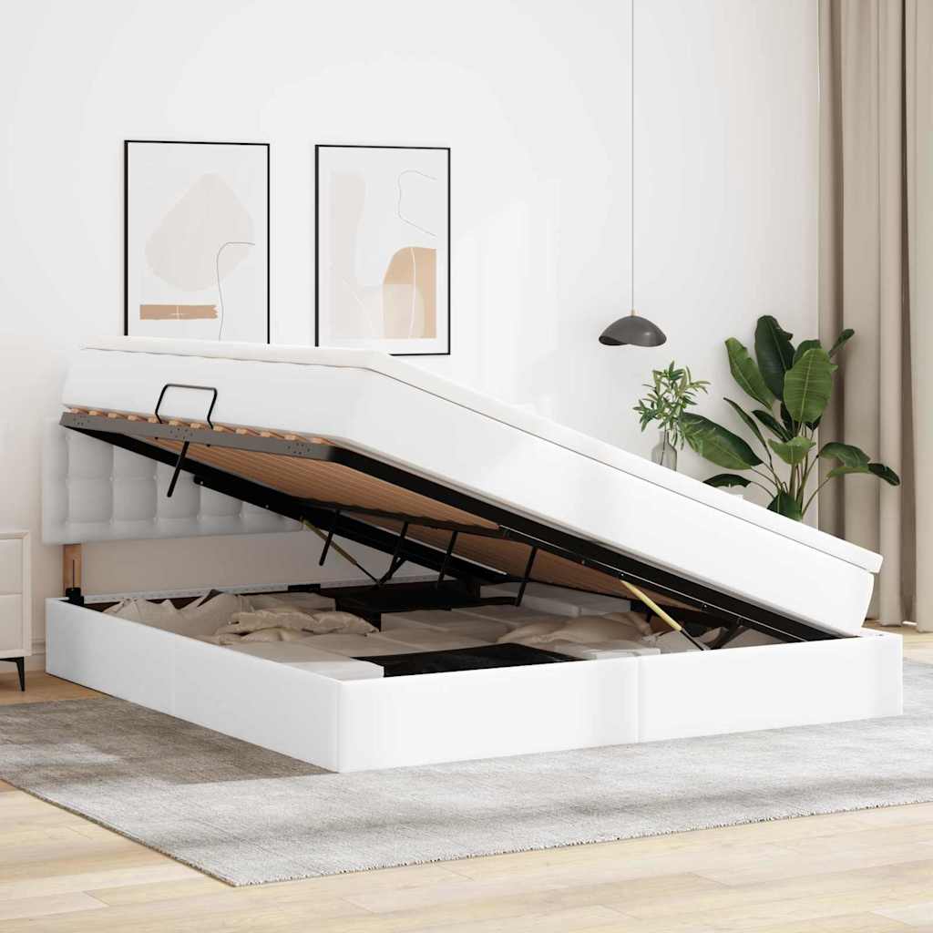 Opslag bed met matras met matras Puur Wit 160 x 200 cm Nep Leer is nu te koop bij PeponiXL, paradijselijk wonen!