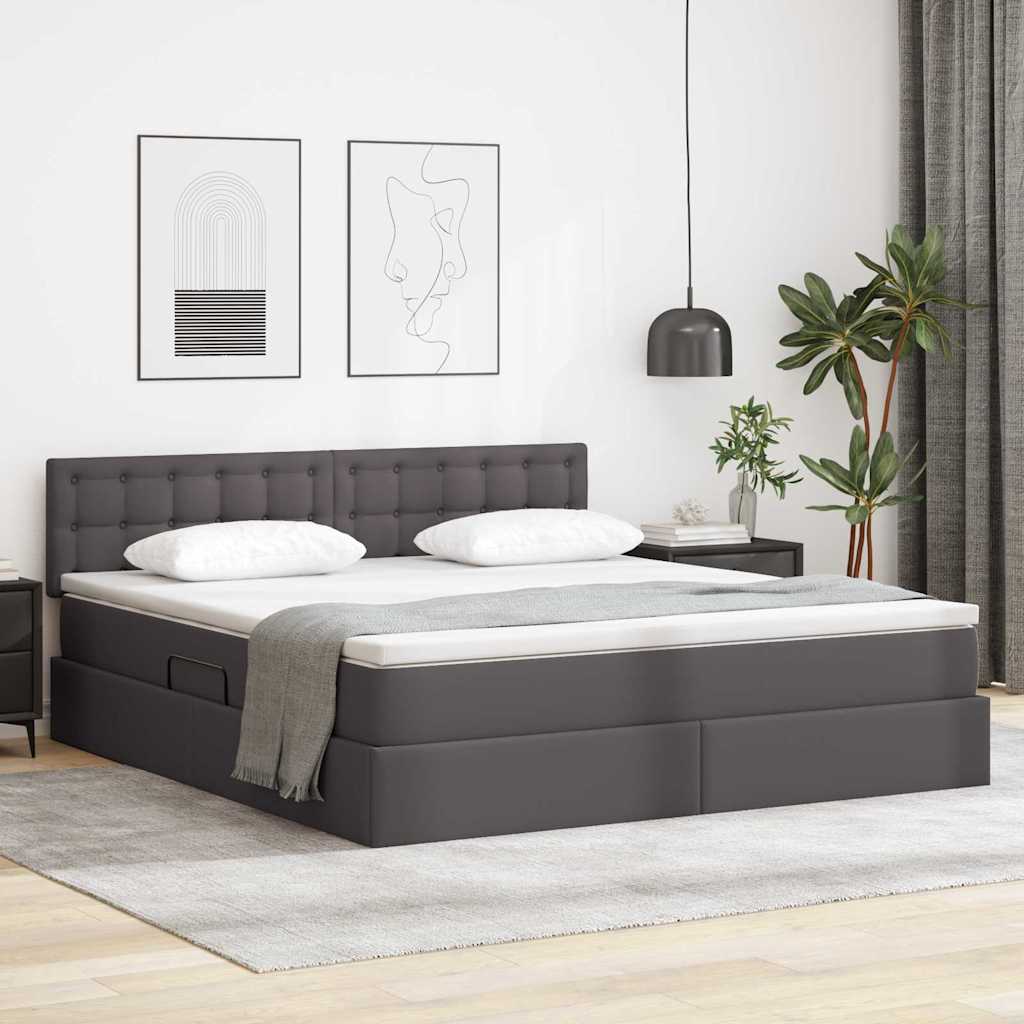 Opslag bed met matras met matras Grijs 160 x 200 cm Nep Leer is nu te koop bij PeponiXL, paradijselijk wonen!