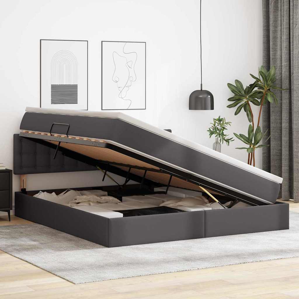 Opslag bed met matras met matras Grijs 160 x 200 cm Nep Leer is nu te koop bij PeponiXL, paradijselijk wonen!