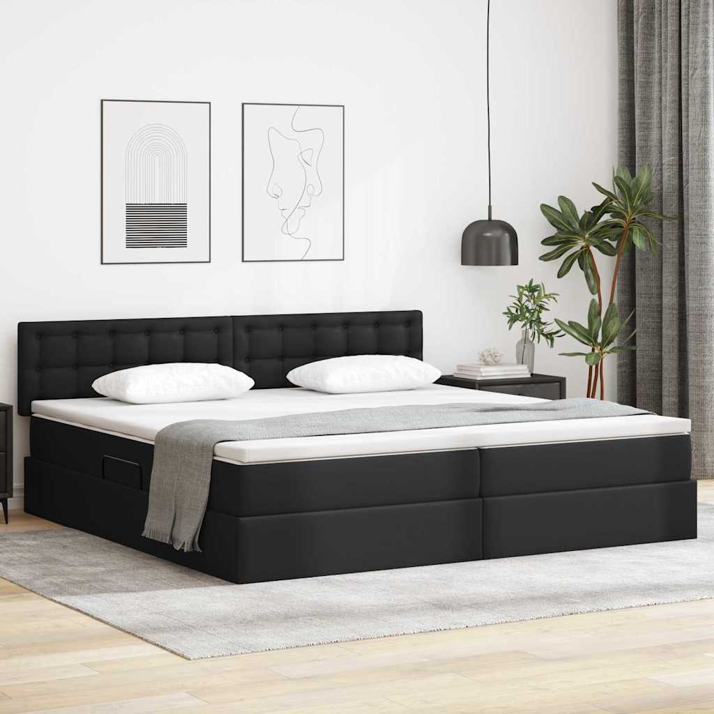 Opslag bed met matras met matras Zwart 200 x 200 cm Nep Leer is nu te koop bij PeponiXL, paradijselijk wonen!