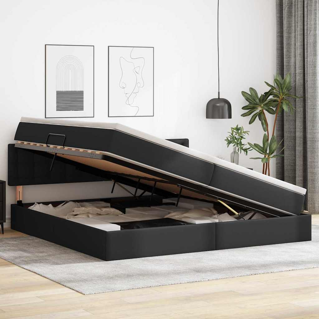 Opslag bed met matras met matras Zwart 200 x 200 cm Nep Leer is nu te koop bij PeponiXL, paradijselijk wonen!