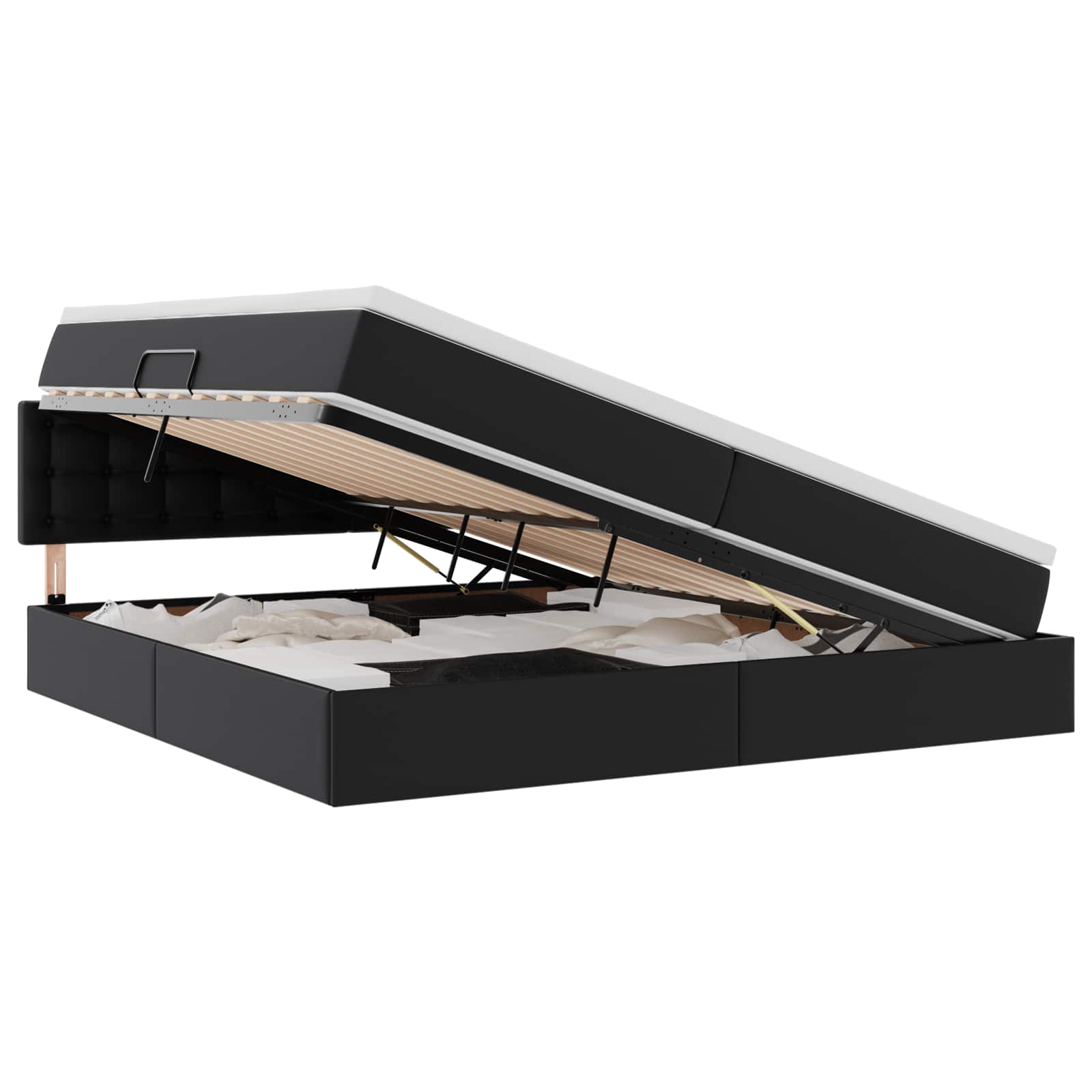 Opslag bed met matras met matras Zwart 200 x 200 cm Nep Leer is nu te koop bij PeponiXL, paradijselijk wonen!