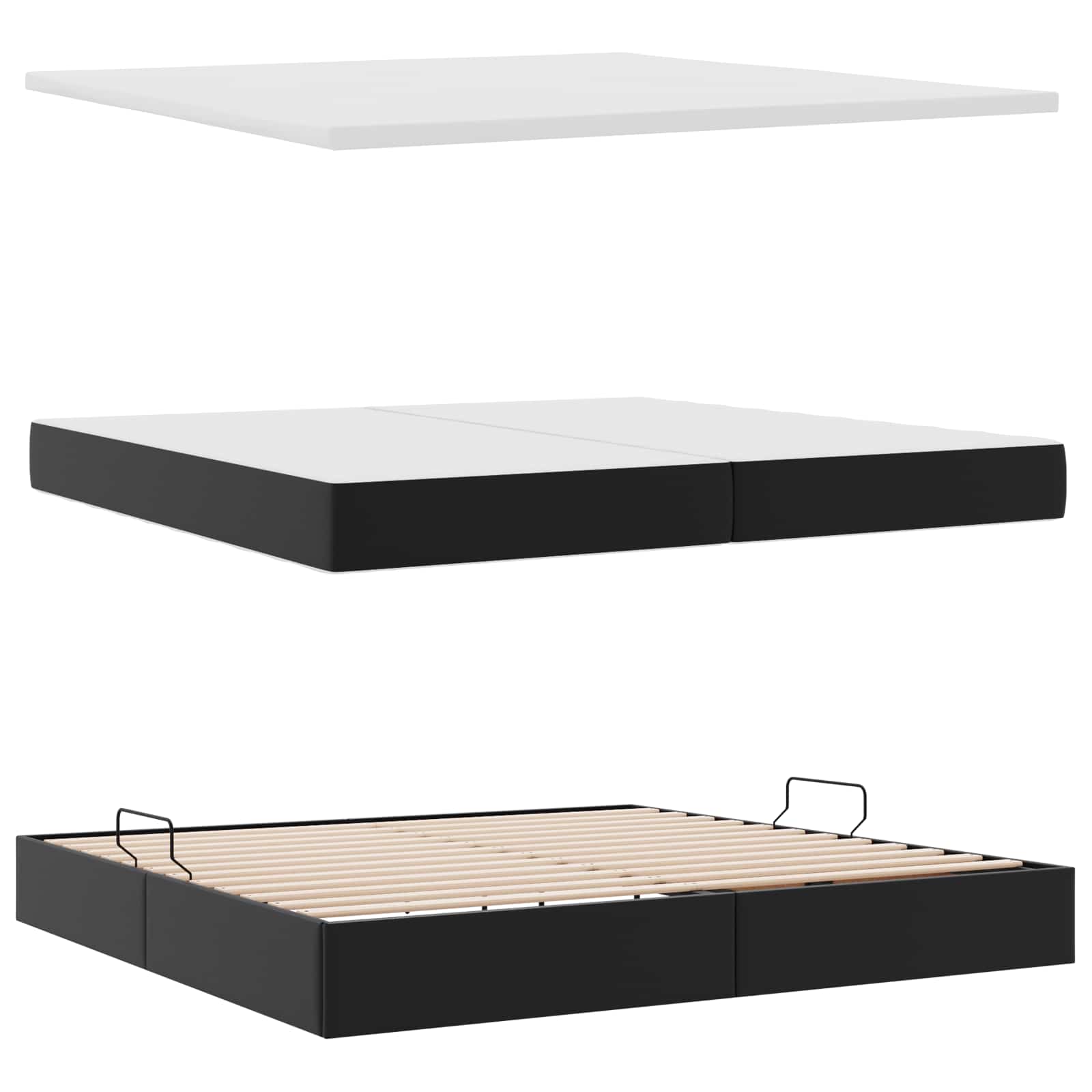 Opslag bed met matras met matras Zwart 200 x 200 cm Nep Leer is nu te koop bij PeponiXL, paradijselijk wonen!