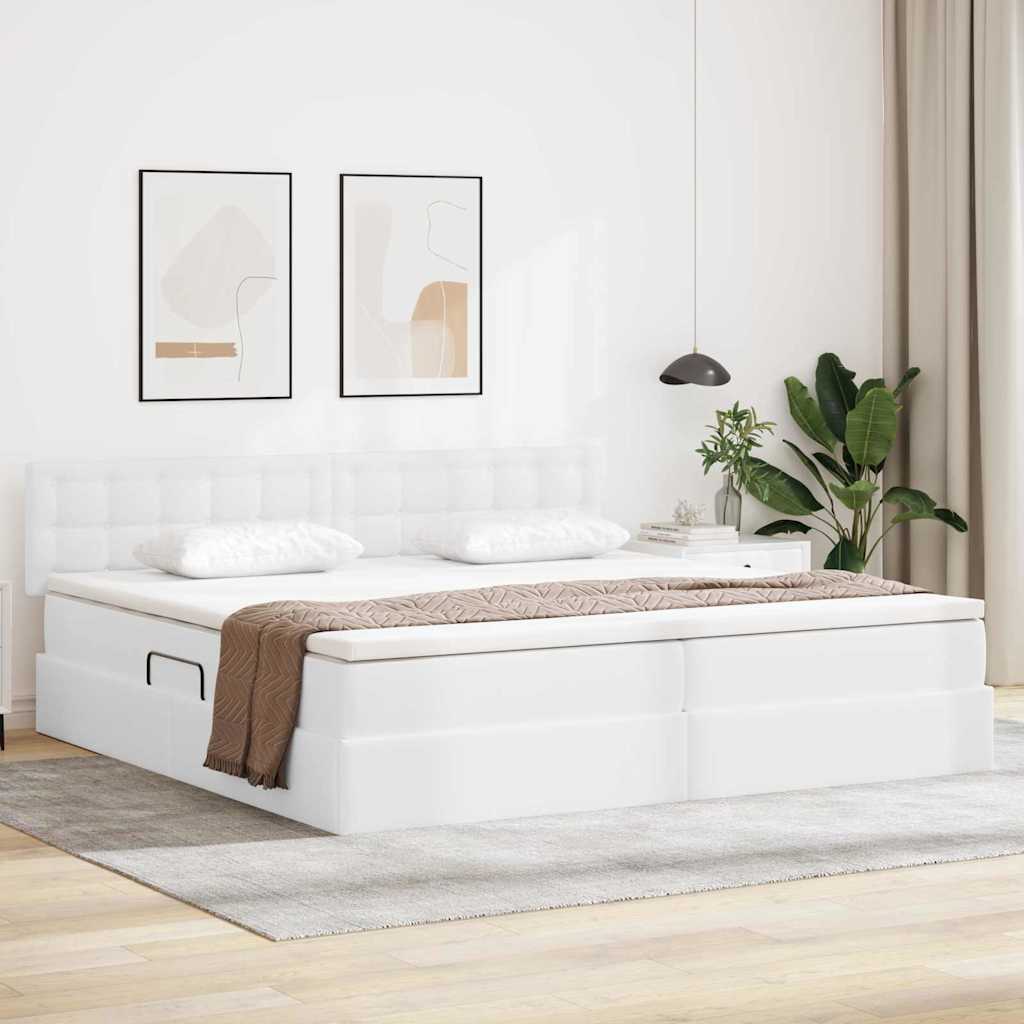 Opslag bed met matras met matras Puur Wit 200 x 200 cm Nep Leer is nu te koop bij PeponiXL, paradijselijk wonen!