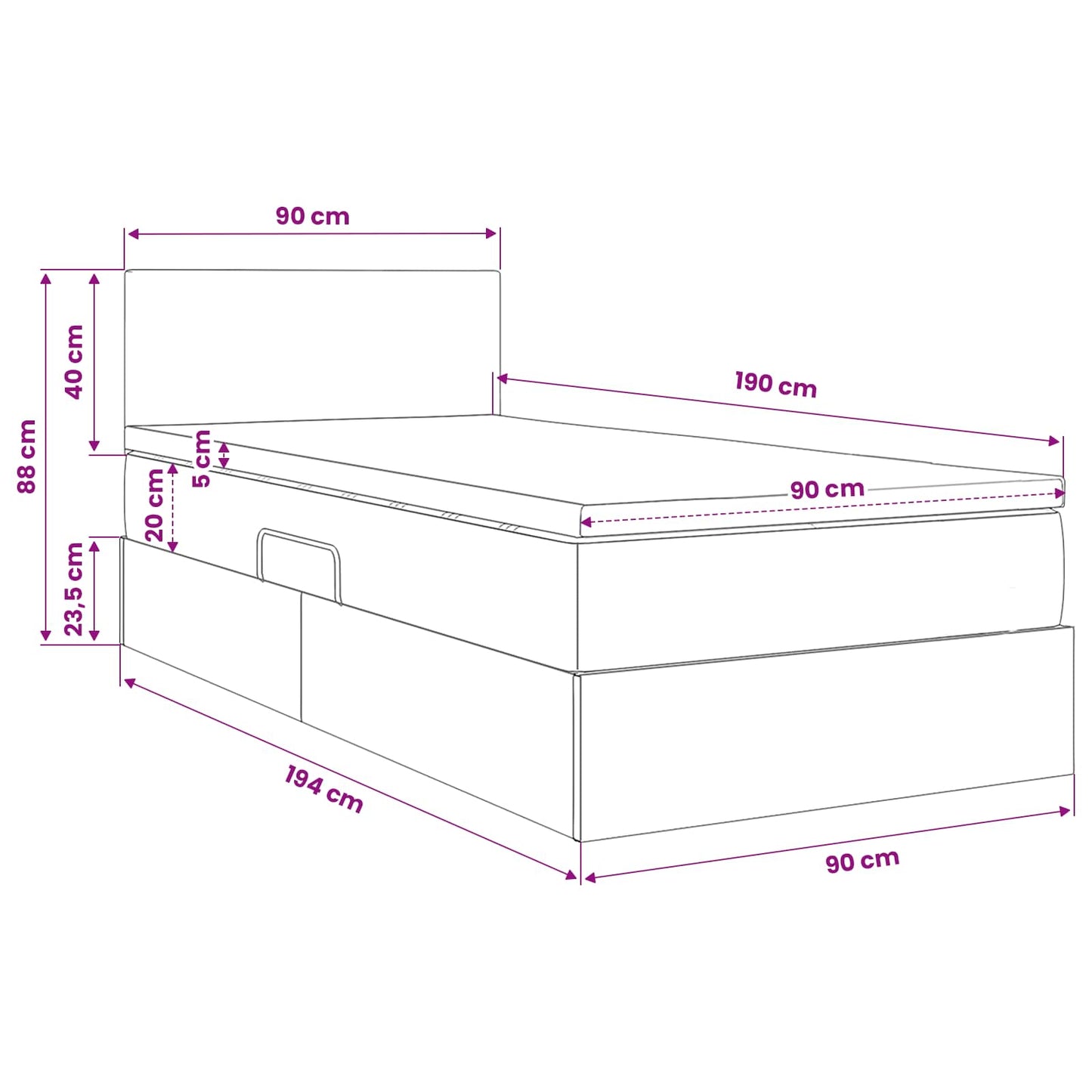 Opbergbed met matras Donkergrijs 90 x 190 cm Bewerkt hout is nu te koop bij PeponiXL, paradijselijk wonen!