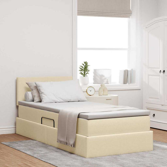 Opbergbed met matras met matras Crème 90 x 190 cm Bewerkt hout is nu te koop bij PeponiXL, paradijselijk wonen!