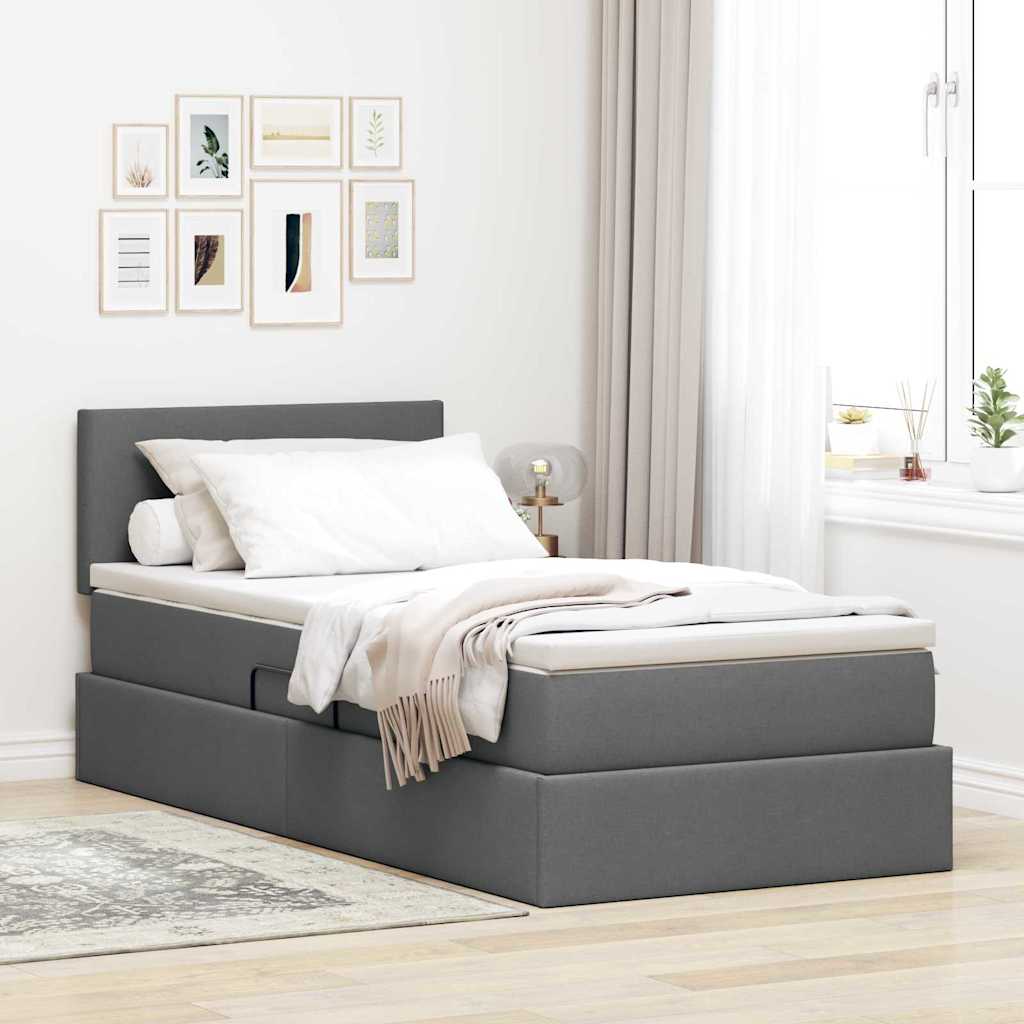 Opbergbed met matras Donkergrijs 90 x 200 cm Bewerkt hout is nu te koop bij PeponiXL, paradijselijk wonen!