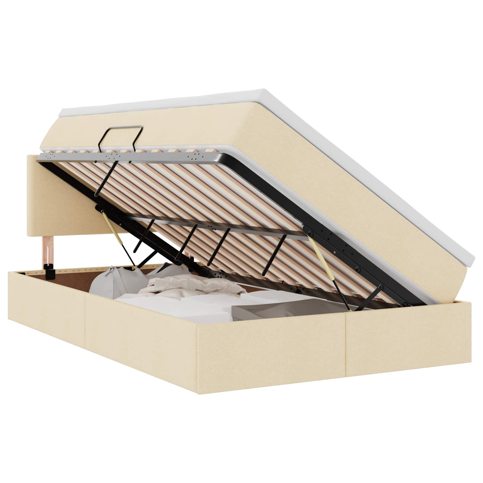 Opbergbed met matras met matras Crème 120 x 200 cm Bewerkt hout is nu te koop bij PeponiXL, paradijselijk wonen!