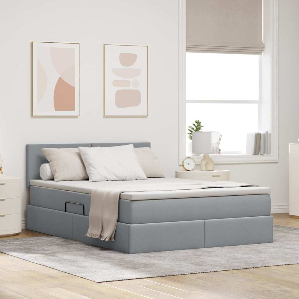 Opbergbed met matras Lichtgrijs 140 x 200 cm Bewerkt hout is nu te koop bij PeponiXL, paradijselijk wonen!