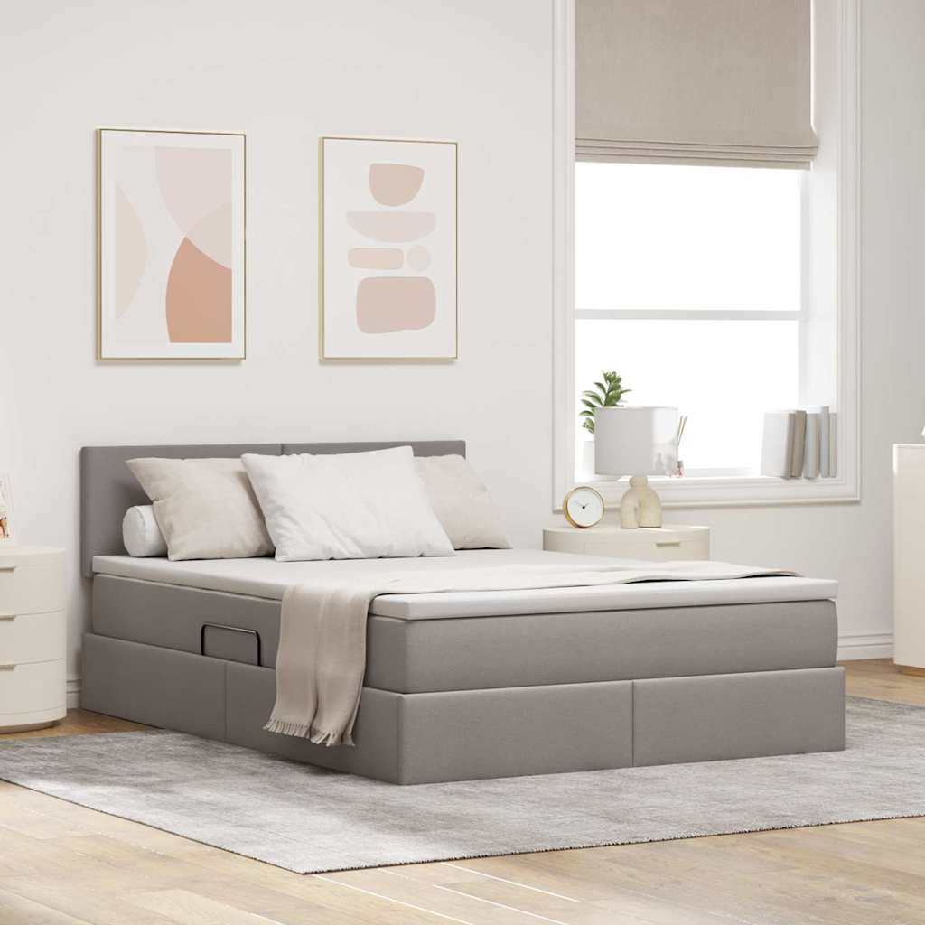 Opbergbed met matras met matras Taupe 140 x 200 cm Bewerkt hout is nu te koop bij PeponiXL, paradijselijk wonen!