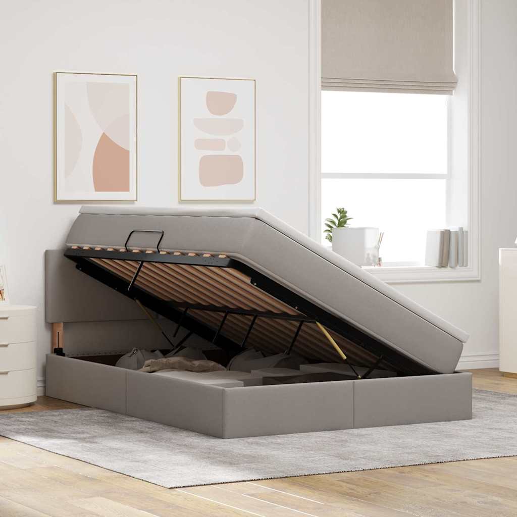 Opbergbed met matras met matras Taupe 140 x 200 cm Bewerkt hout is nu te koop bij PeponiXL, paradijselijk wonen!