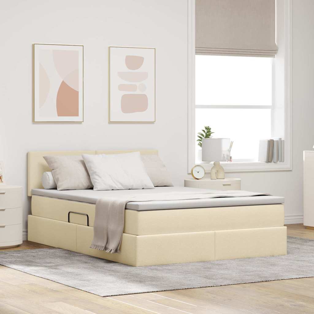 Opbergbed met matras met matras Crème 140 x 200 cm Bewerkt hout is nu te koop bij PeponiXL, paradijselijk wonen!