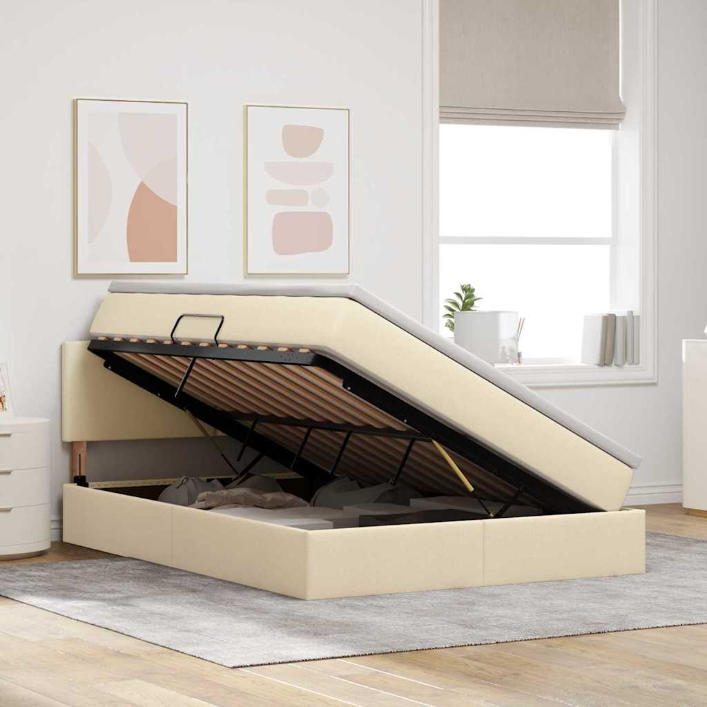Opbergbed met matras met matras Crème 140 x 200 cm Bewerkt hout is nu te koop bij PeponiXL, paradijselijk wonen!
