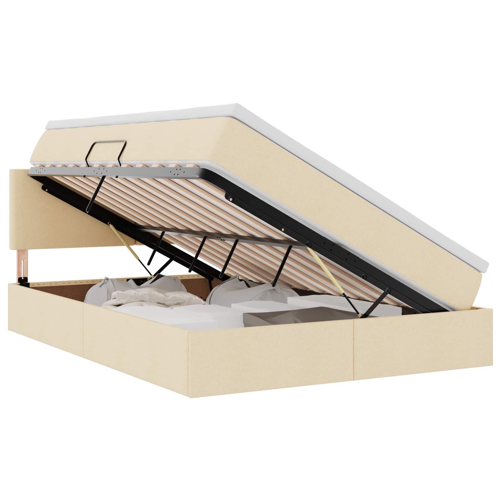 Opbergbed met matras met matras Crème 140 x 200 cm Bewerkt hout is nu te koop bij PeponiXL, paradijselijk wonen!