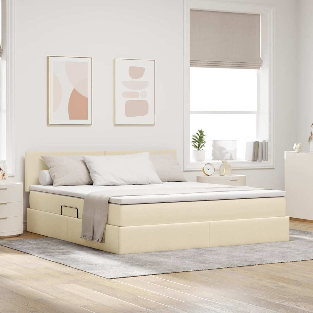 Opbergbed met matras met matras Crème 180 x 200 cm Bewerkt hout is nu te koop bij PeponiXL, paradijselijk wonen!