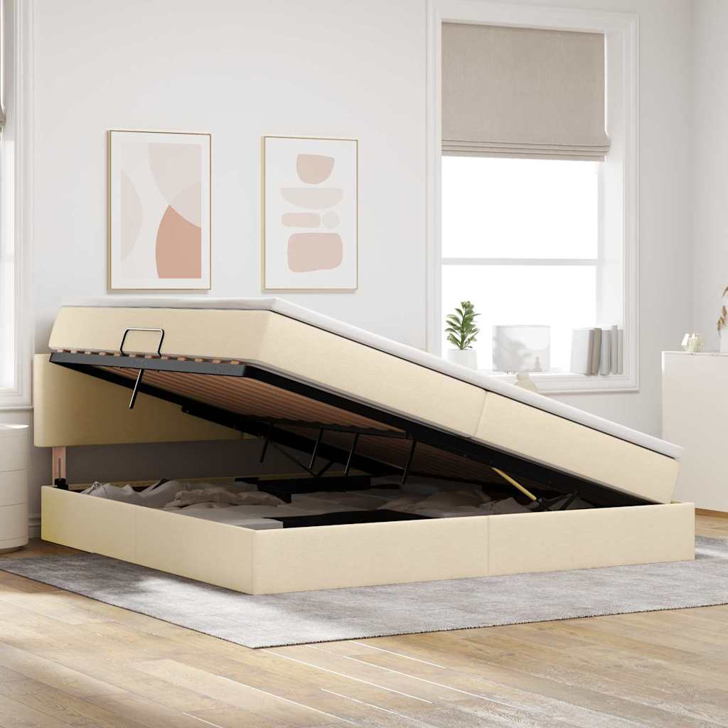 Opbergbed met matras met matras Crème 200 x 200 cm Bewerkt hout is nu te koop bij PeponiXL, paradijselijk wonen!