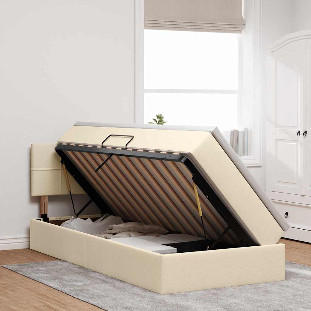 Opbergbed met matras met matras Crème 90 x 190 cm Bewerkt hout is nu te koop bij PeponiXL, paradijselijk wonen!