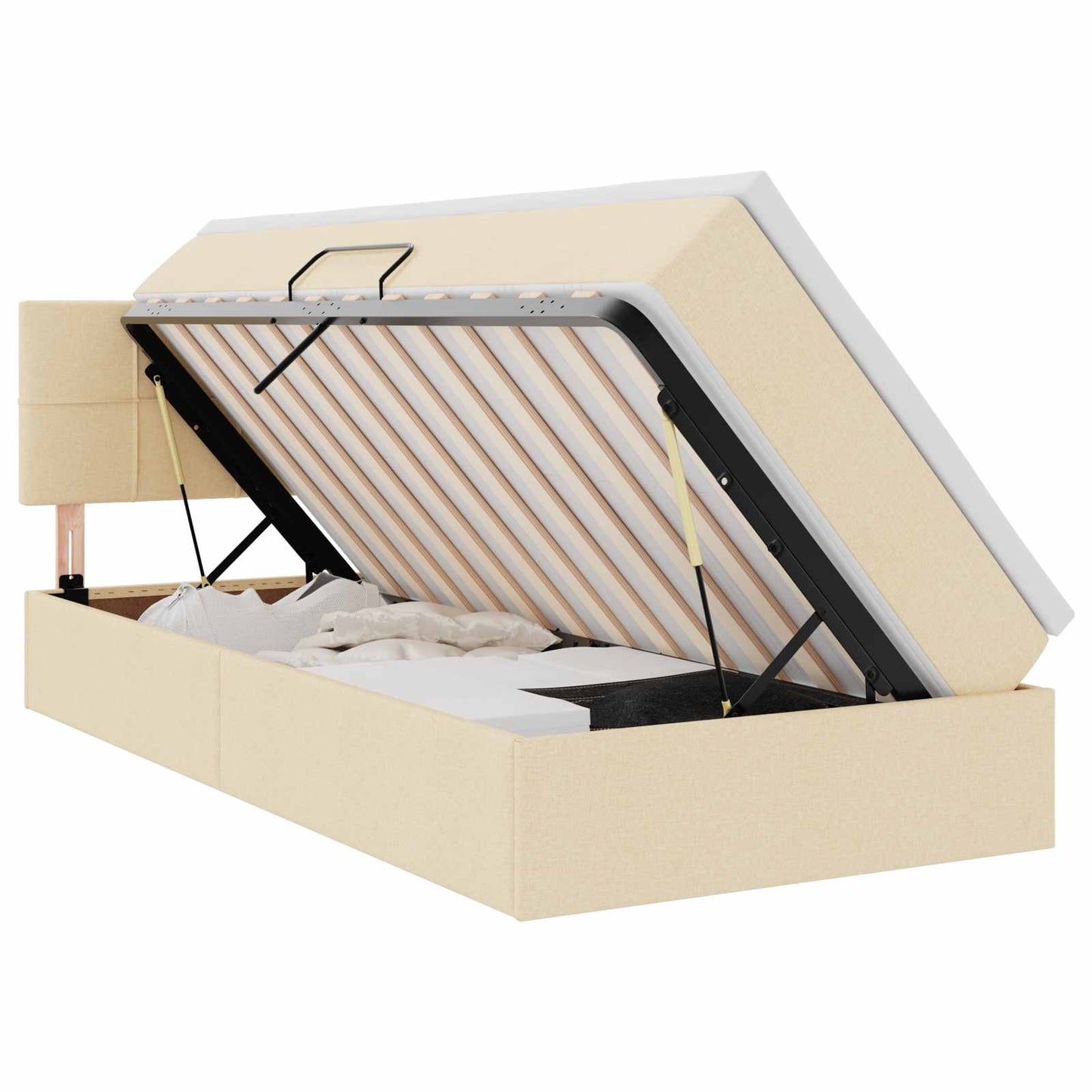 Opbergbed met matras met matras Crème 90 x 190 cm Bewerkt hout is nu te koop bij PeponiXL, paradijselijk wonen!
