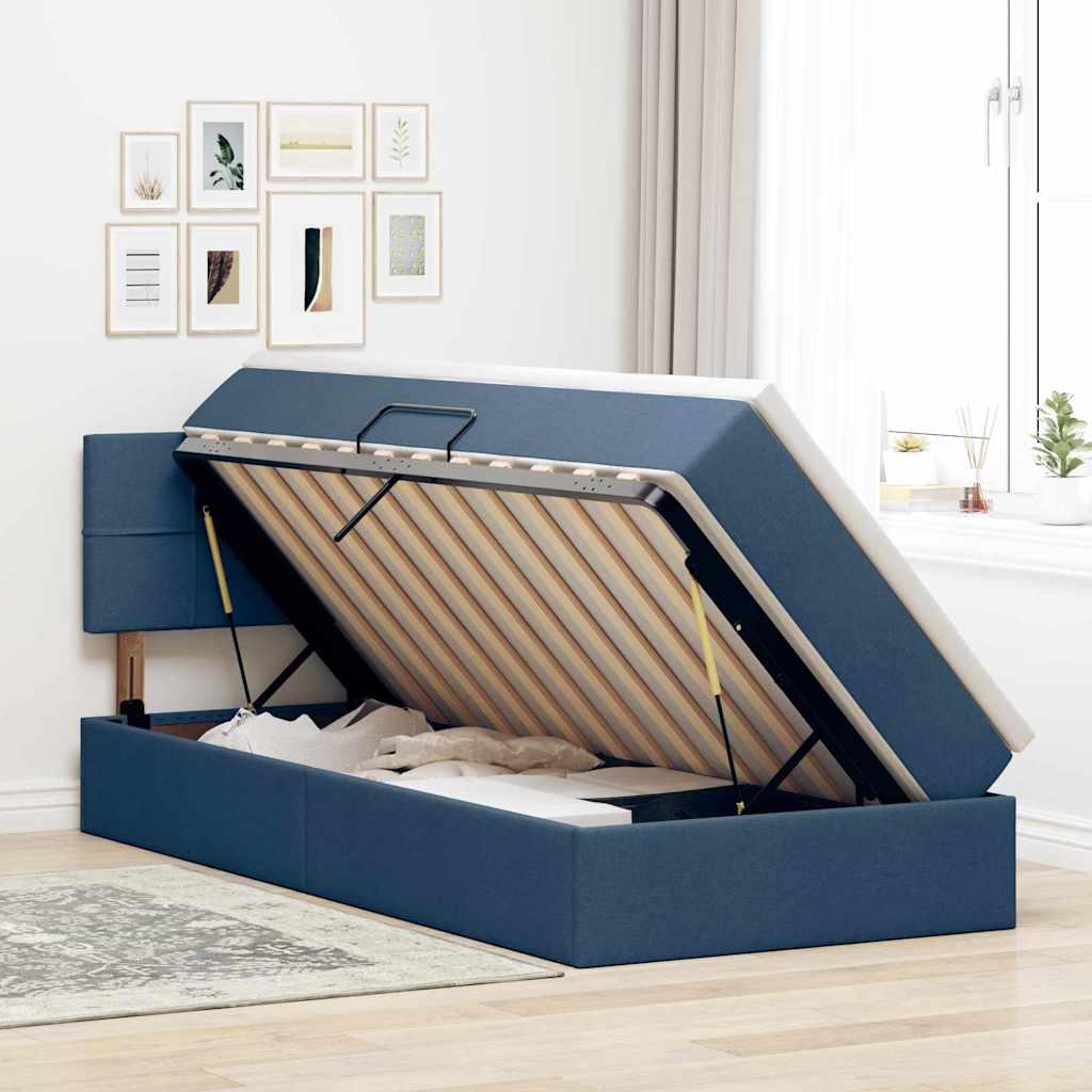 Opbergbed met matras met opslag Blauw 90 x 190 cm Bewerkt hout is nu te koop bij PeponiXL, paradijselijk wonen!