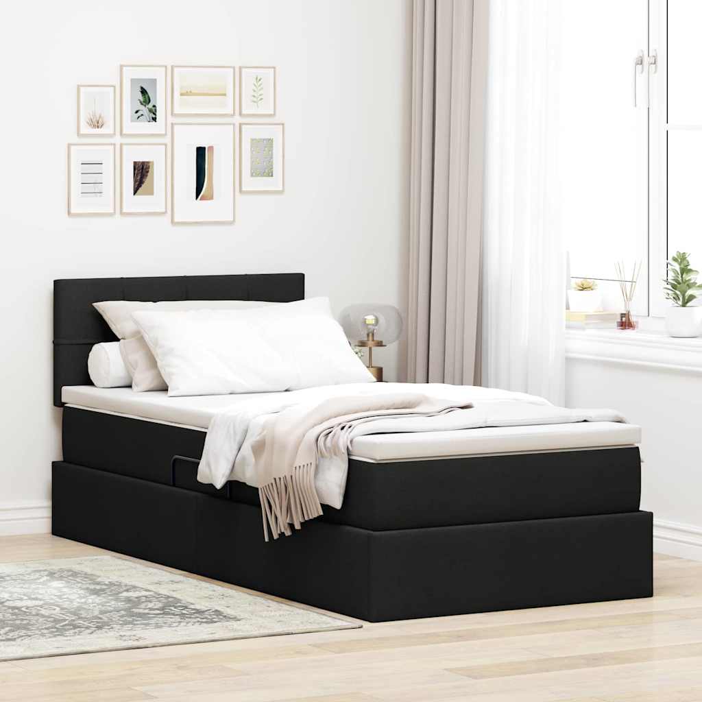 Opbergbed met matras met matras Zwart 100 x 200 cm Bewerkt hout is nu te koop bij PeponiXL, paradijselijk wonen!
