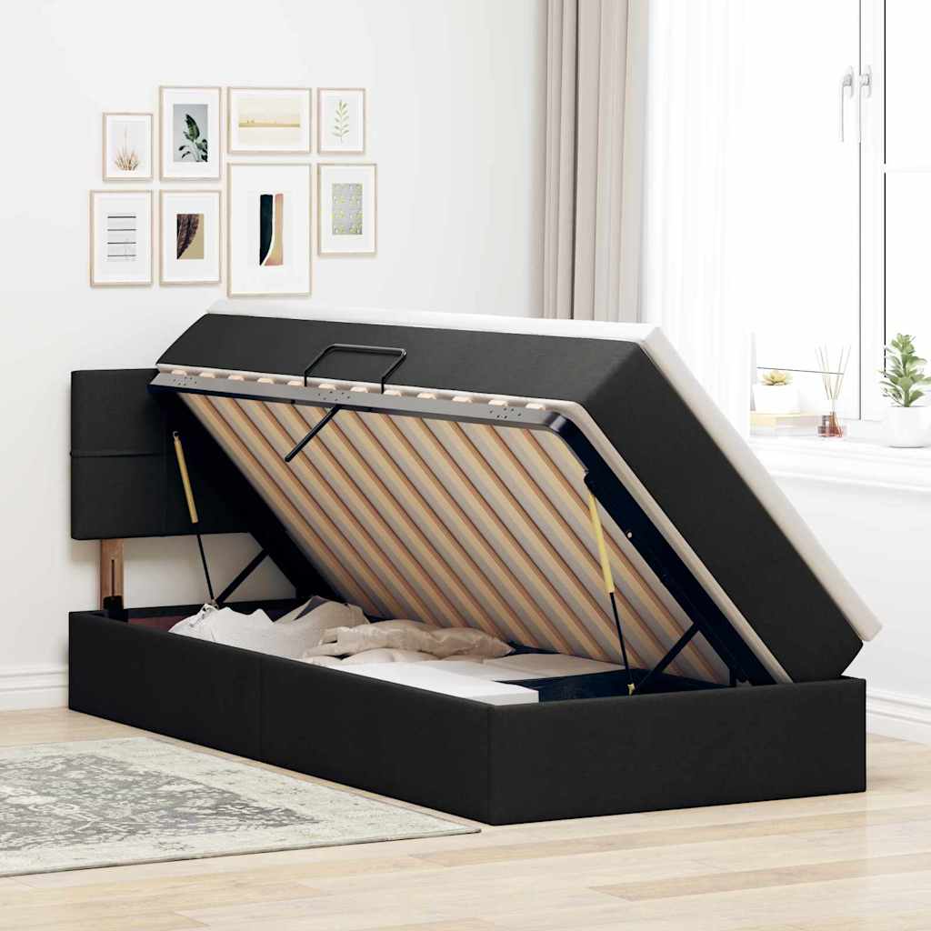 Opbergbed met matras met matras Zwart 100 x 200 cm Bewerkt hout is nu te koop bij PeponiXL, paradijselijk wonen!