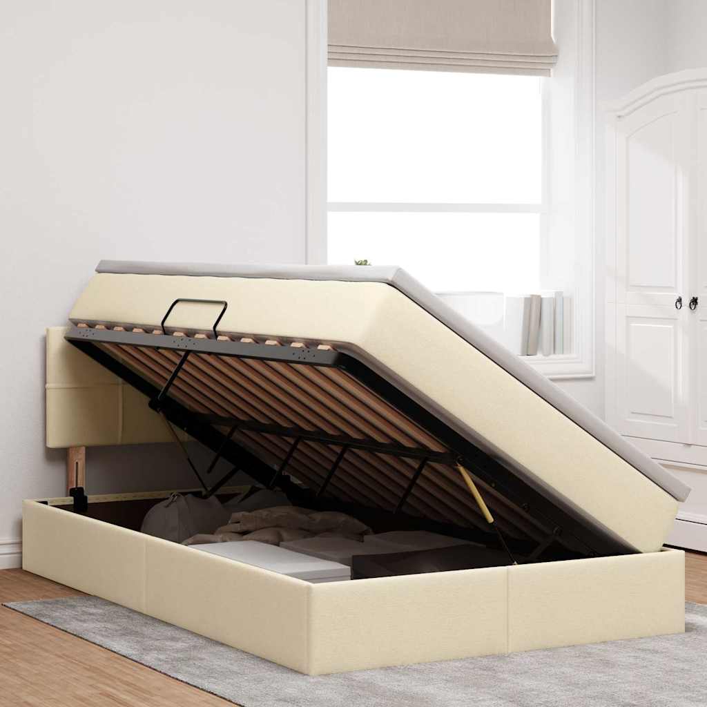 Opbergbed met matras met matras Crème 120 x 190 cm Bewerkt hout is nu te koop bij PeponiXL, paradijselijk wonen!