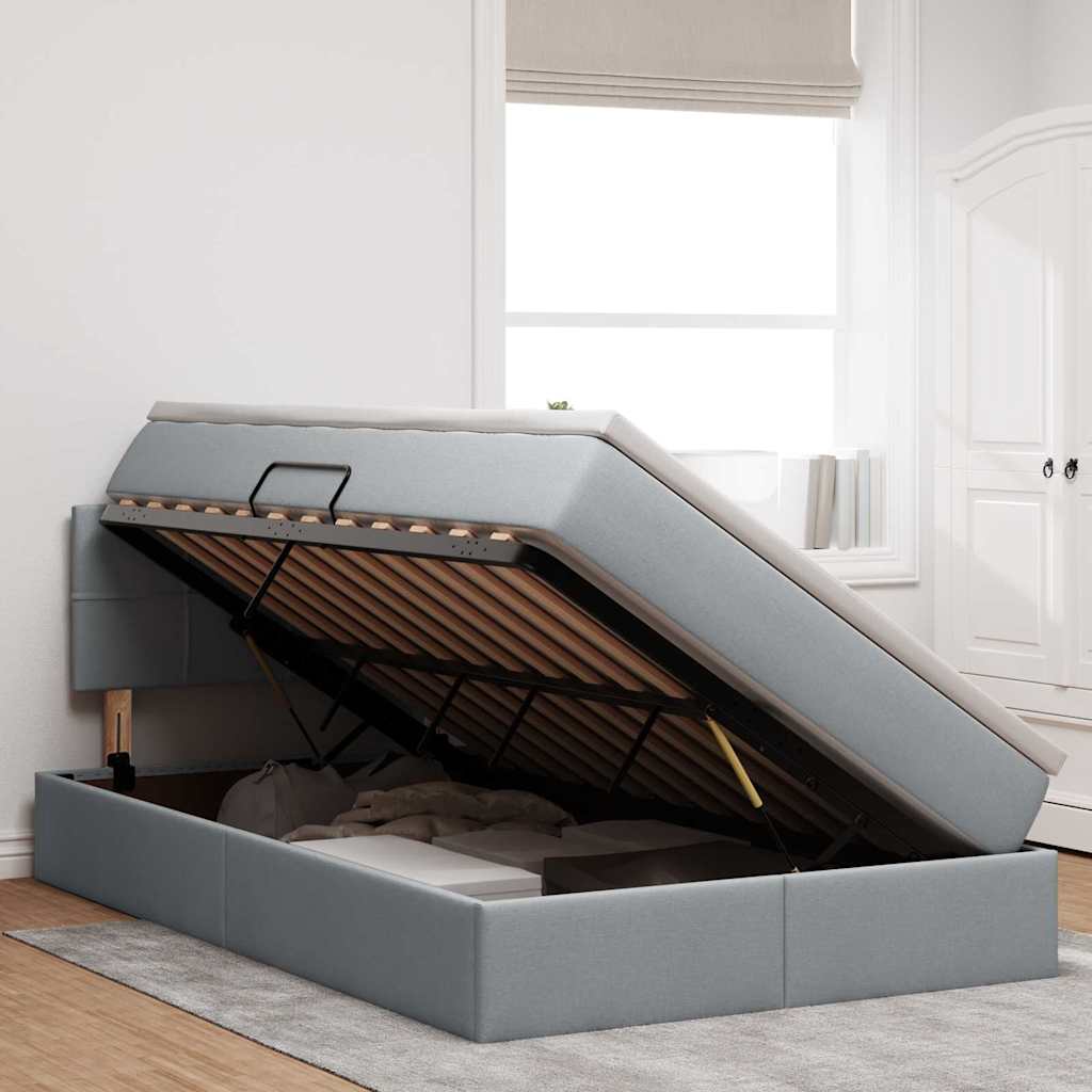 Opbergbed met matras Lichtgrijs 120 x 200 cm Bewerkt hout is nu te koop bij PeponiXL, paradijselijk wonen!