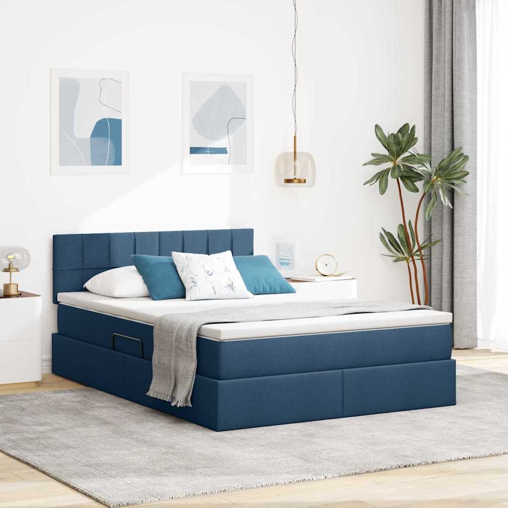 Opbergbed met matras met matras Blauw 140 x 190 cm Bewerkt hout is nu te koop bij PeponiXL, paradijselijk wonen!