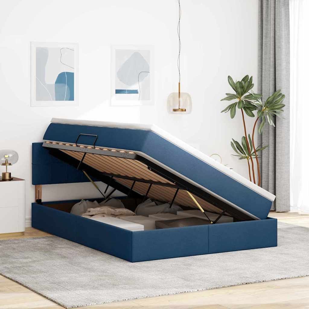 Opbergbed met matras met matras Blauw 140 x 190 cm Bewerkt hout is nu te koop bij PeponiXL, paradijselijk wonen!