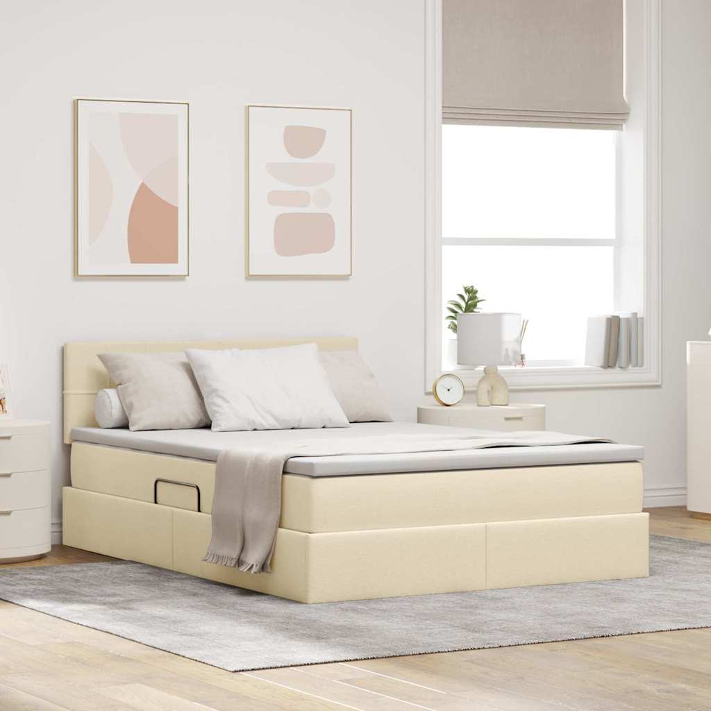 Opbergbed met matras met matras Crème 120 x 200 cm Bewerkt hout is nu te koop bij PeponiXL, paradijselijk wonen!