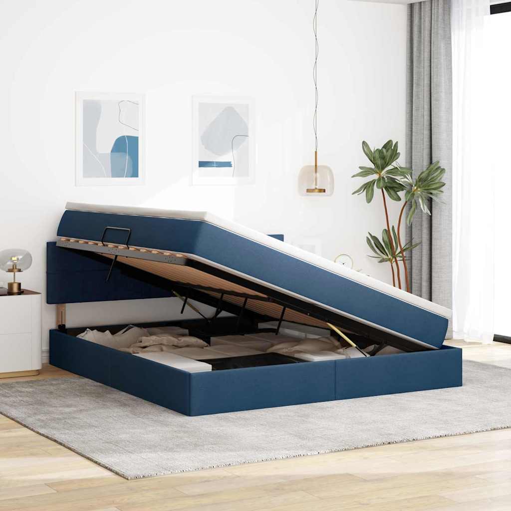 Opbergbed met matras met matras Blauw 160 x 200 cm Bewerkt hout is nu te koop bij PeponiXL, paradijselijk wonen!