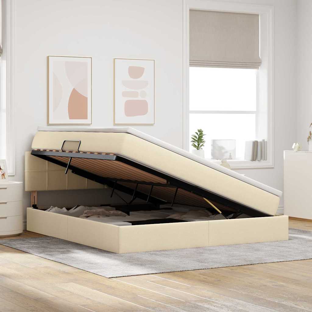 Opbergbed met matras met matras Crème 180 x 200 cm Bewerkt hout is nu te koop bij PeponiXL, paradijselijk wonen!