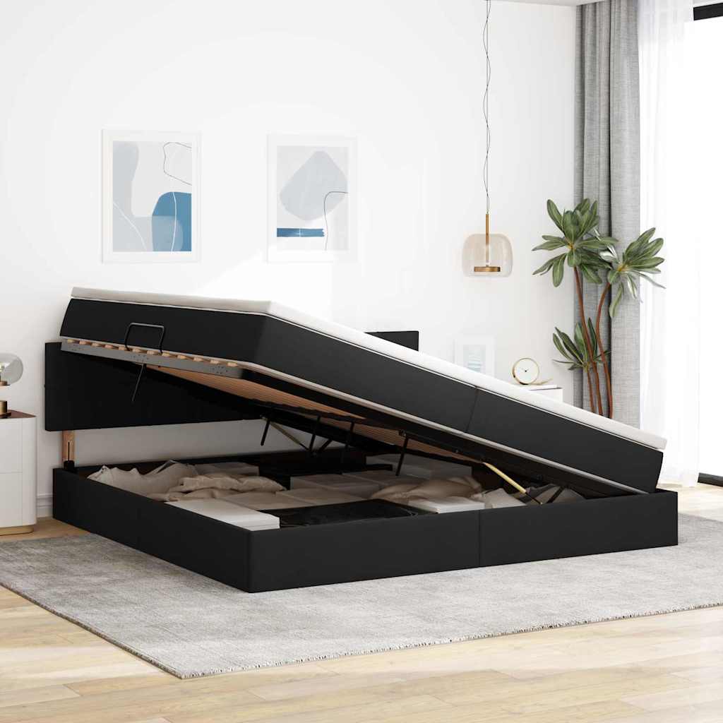 Opbergbed met matras met matras Zwart 200 x 200 cm Bewerkt hout is nu te koop bij PeponiXL, paradijselijk wonen!