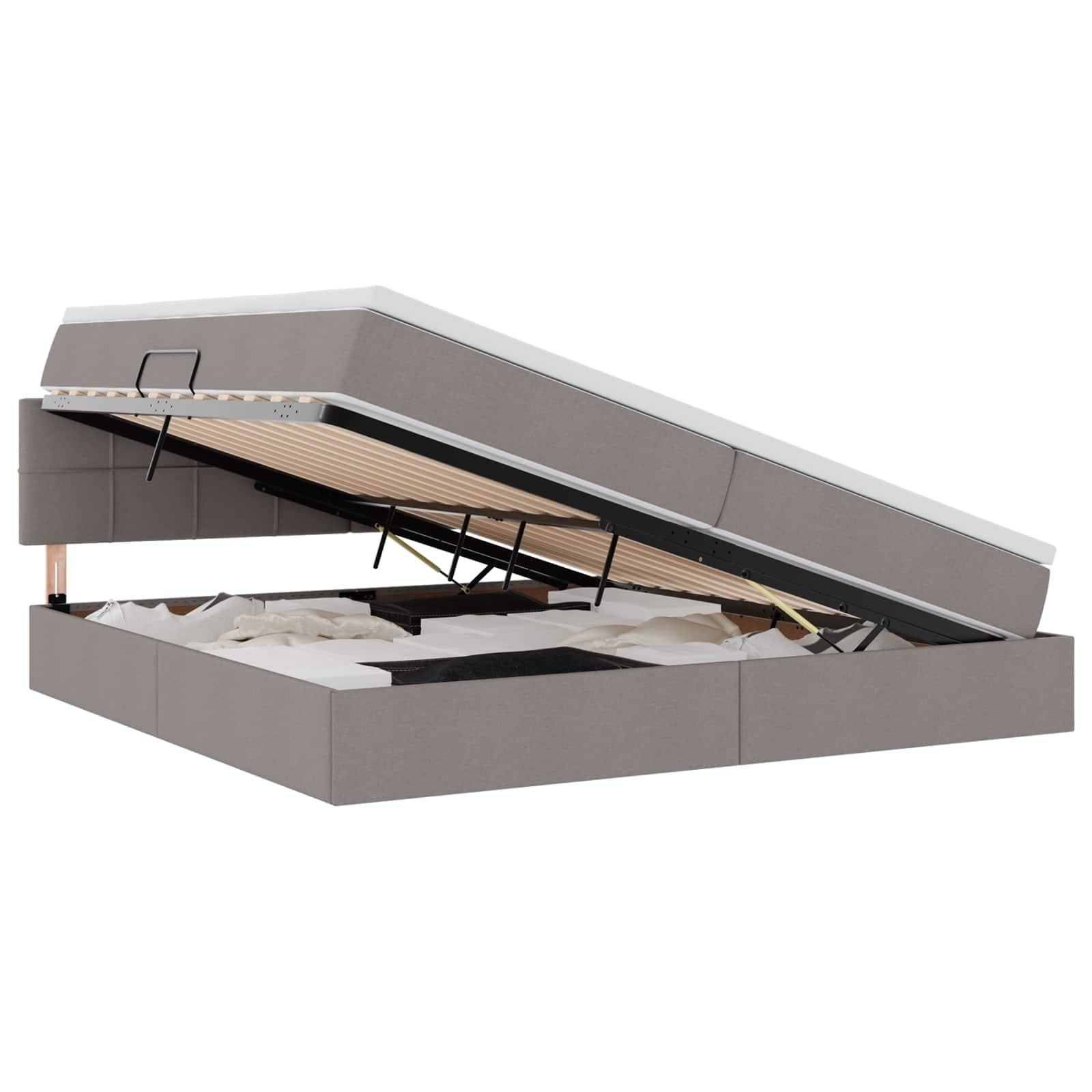 Opbergbed met matras met matras Taupe 200 x 200 cm Bewerkt hout is nu te koop bij PeponiXL, paradijselijk wonen!
