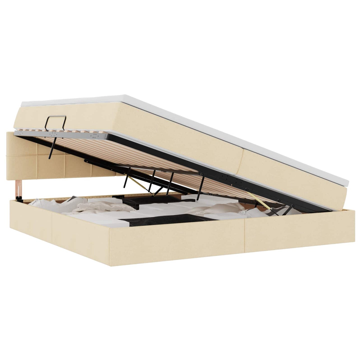 Opbergbed met matras met matras Crème 200 x 200 cm Bewerkt hout is nu te koop bij PeponiXL, paradijselijk wonen!