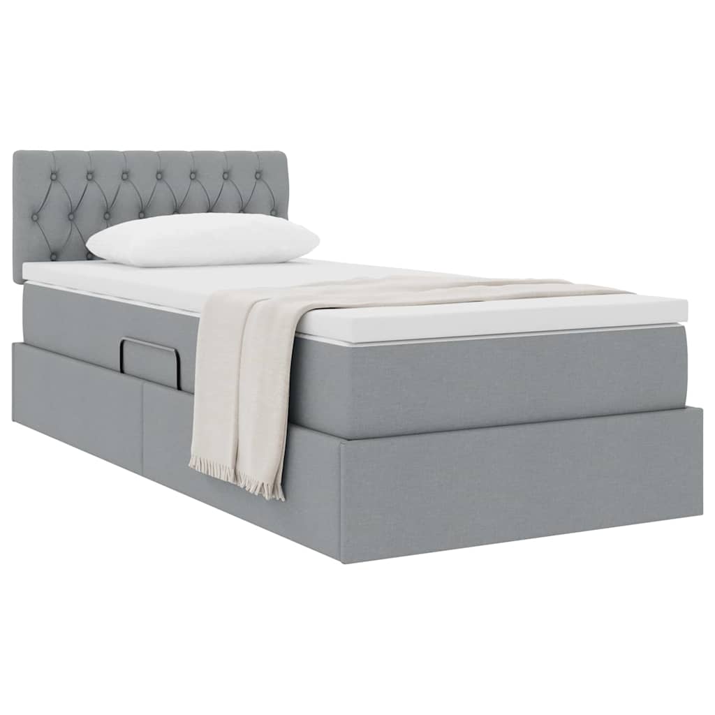 Opbergbed met matras Lichtgrijs 90 x 190 cm Bewerkt hout is nu te koop bij PeponiXL, paradijselijk wonen!