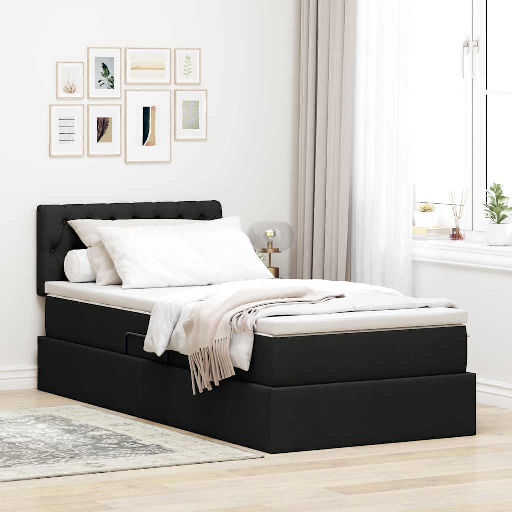Opbergbed met matras met matras Zwart 90 x 190 cm Bewerkt hout is nu te koop bij PeponiXL, paradijselijk wonen!