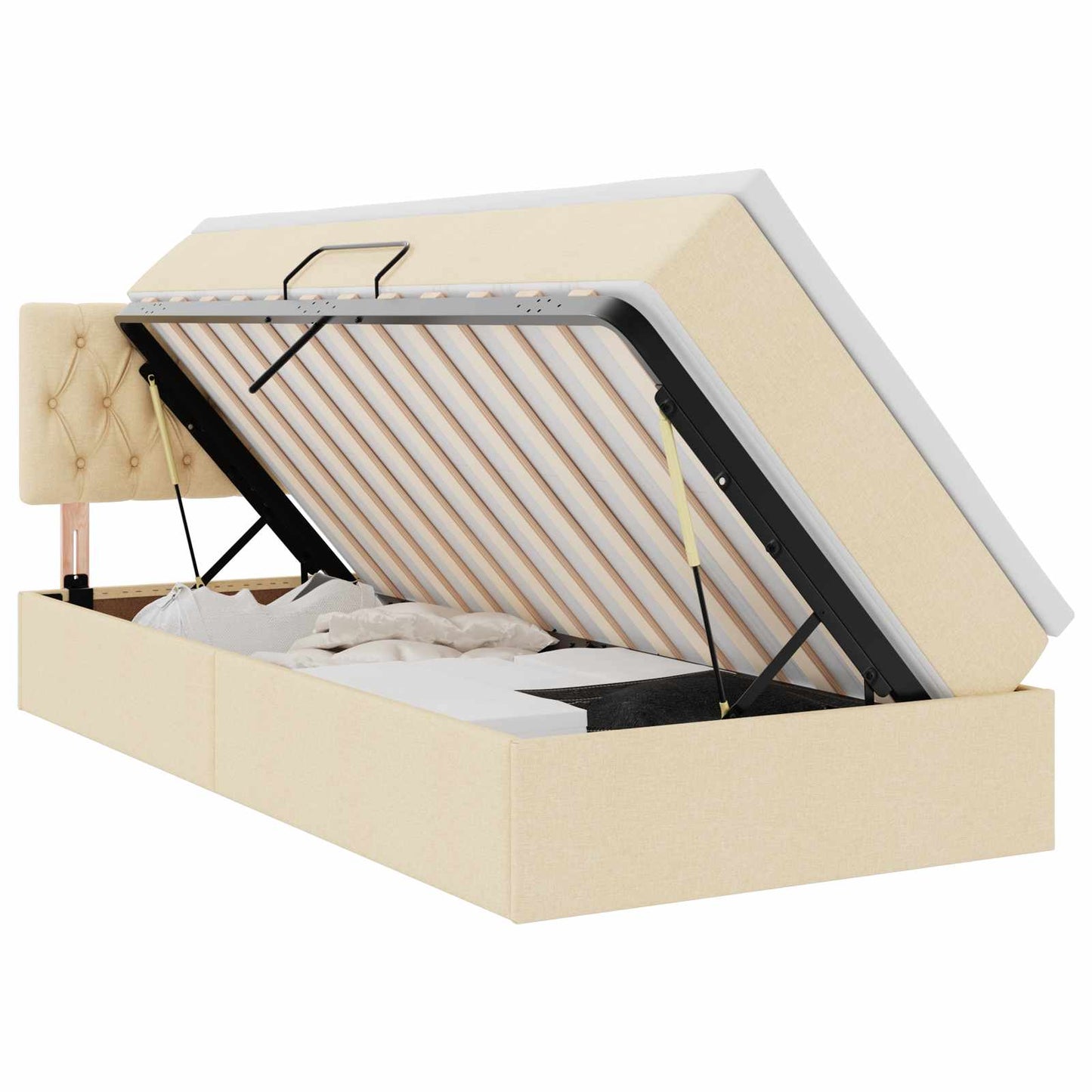 Opbergbed met matras met matras Crème 90 x 190 cm Bewerkt hout is nu te koop bij PeponiXL, paradijselijk wonen!