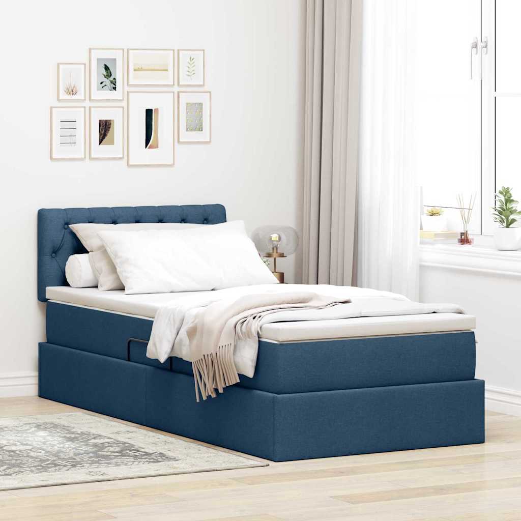 Opbergbed met matras met opslag Blauw 90 x 190 cm Bewerkt hout is nu te koop bij PeponiXL, paradijselijk wonen!